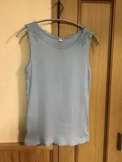 水色 L タンクトップ レース襟付き