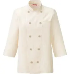 男女兼用コックシャツ 爽やかなアイボリーストライプ