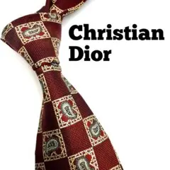 【クリスチャンディオール】ネクタイ 高級 ワインレッド ペイズリー 上質 シルク