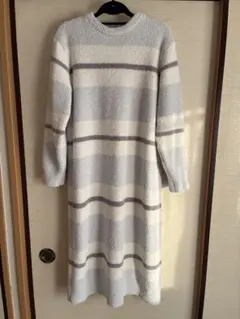 ジェラートピケ　水色　ストライプ　ワンピース　ルームウェア