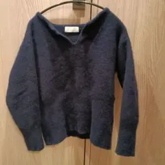 【ガリャルダガランテ】ネイビー 変形Vネック ニット 長袖 フリーサイズ
