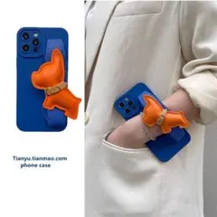 iPhone17用ケース ブルー オレンジ 犬モチーフ