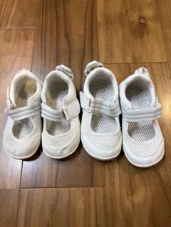 ホワイト メッシュ キッズシューズ 2サイズ　15.0 16.0 2足セット
