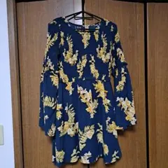 花柄 ネイビー M ワンピース rienda