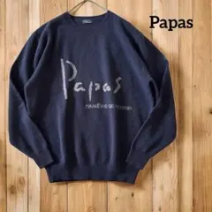 Papas パパス ロゴ ウールニット ネイビー M