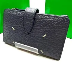 【極美品✨】メゾンマルジェラ 二つ折り財布 4ステッチ ダークグレー ストラップ