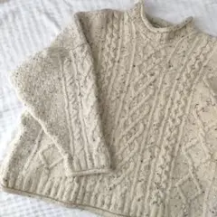 【美品】アランクラフト アイルランド製 フィッシャーマンニット メランジ L