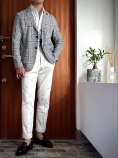 未使用　LARDINI 春夏向け ウールシルクジャケット M ハウンドトゥースのサムネイル