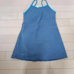 女の子向けワンピース水着 青と白のチェック柄　日本製