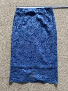 美品 GU 総レースタイトスカート Sひざ丈 ブルー タイト ボトムススカート