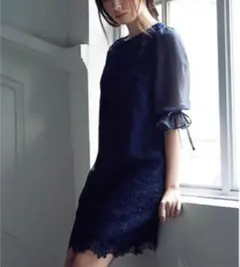 リランドチュール    袖シフォンレースワンピース