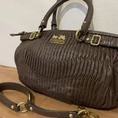 COACH マディソン ギャザード レザー 2WAY ハンドバッグ ブラウン