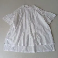 サマンサモスモスブルー 繊細レース ピンタック コットンブラウス F ホワイト