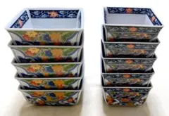 未使用　有田焼　若山窯　華園　紅葉　松　花柄　角鉢10客　親子鉢揃