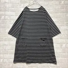 チュニックカットソー XL ブラック 7分袖 ボーダー 大きいサイズ ゆったりのサムネイル