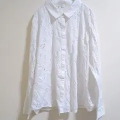 CUBTIN 刺繍入りホワイト長袖シャツ　レース　白　M