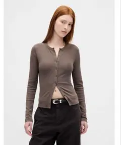 (W)モダン クルーネック カーディガン