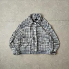 ZARA ツイードジャケット ライトブルー オーバーサイズ フレンチカジュアル