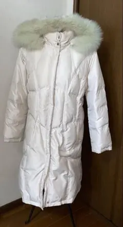 plidoulホワイト ロングダウンジャケット ファー付きフード