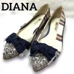 ダイアナ　デニム　フラットシューズ　ビジュー　22.0㎝