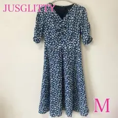 美品✨JUSGLITTY コットンティアードワンピース ブルー ストライプ 1
