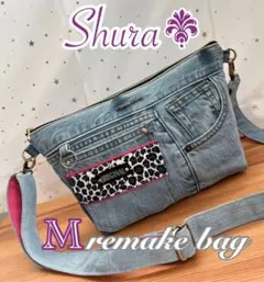 デニムリメイクバッグ（M）No.857☆ショルダーバッグ　サコッシュ