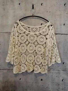 アイボリー フラワーモチーフ レース トップス