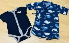 くじら柄 甚平ロンパース ロンパース肌着 2点セット 60 70 夏祭り ベビー