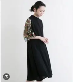 merlot plus 花刺繍レースシアースリーブ ワンピース　パーティードレス