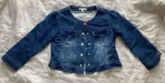 古着デニムジャケット フリル付き 120 とニット長袖リボン130