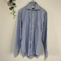 オリヒカ　青と白のストライプ 長袖ワイシャツ　ビジネス　M(39-85)