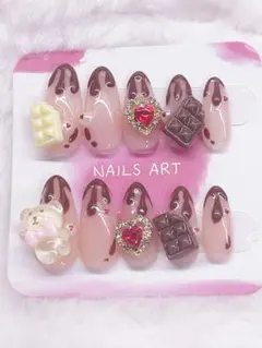 【バレンタインネイル】バレンタイン チョコ 垂れ くま ネイルチップ10個セット