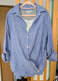 【土日SALE】GLOBAL WORK フレンチリネン 長袖シャツ Sサイズのサムネイル