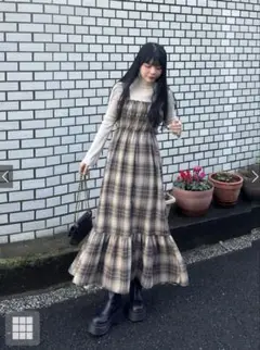チェック柄 キャミワンピース ロング丈