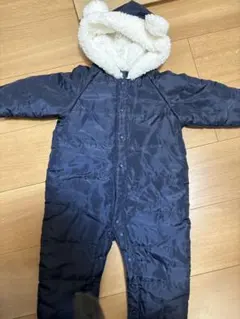 ネイビー フリースロンパース 耳付き