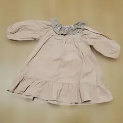 薄ピンク　花柄フリル襟 ワンピース　90cm