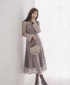 プロポーションボディドレッシング　花柄レースキャミワンピース グレー ロング