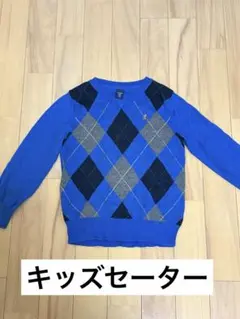 【baby Gap】刺繍付きダイヤモンド柄 青セーター 100cm