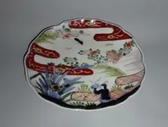 有田焼・手書き染錦流水花鳥６寸皿・骨董・金継ぎ・中古品