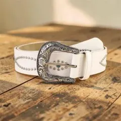 【訳あり】ウエスタンベルト　ホワイト　Y2K 　アメカジ　スタッズ　ターコイズ