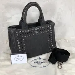 美品☆希少 PRADA プラダ ビジュー カナパ トート ハンド 2way 黒