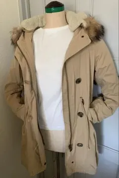 レイビームス ファー ボアフード ダウンライナー付きベージュモッズコート