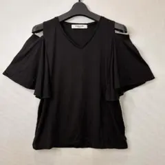 Emsexcite（エムズエキサイト）肩開きフリルスリーブトップス ブラック M