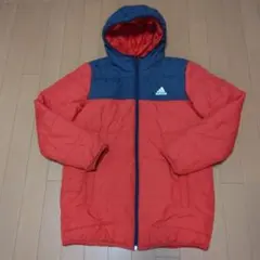 adidas フード付き中綿コート 　赤/ネイビー　160