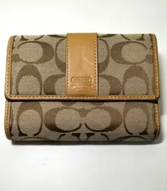 COACH 三つ折り財布 ベージュ ブラウン シグネチャー模様　コーチ