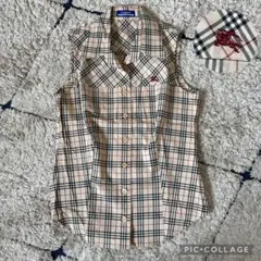 【美品✨】バーバリーブルーレーベル　ノースリーブシャツ　ロゴ刺繍　ノバチェック