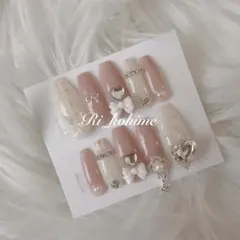 ネイルチップ現品フレンチガーリーちゅるんワンホン韓国ニュアンスバレエコアツイード