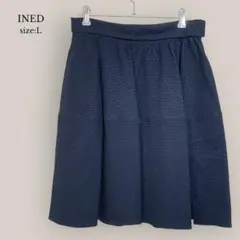 イネドINED✨美品✨フレアスカート　膝丈　ネイビー　プリーツ