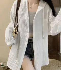 ホワイト ドロップショルダーシャツ ストライプ