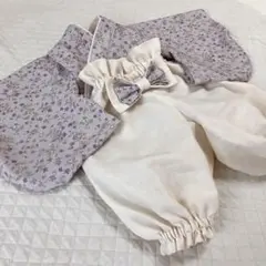 【18時まで即日発送】ハンドメイドベビー袴　70-80 ライラック×ナチュラル